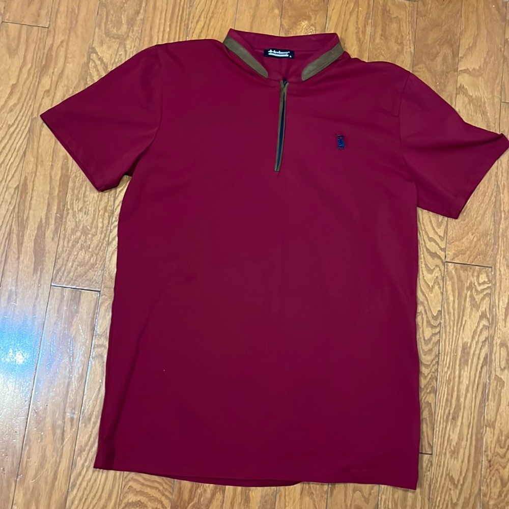 Men’s Burgundy Dewberry Couture Deluxe Polo Shirt with Front Zipper Closure/ L